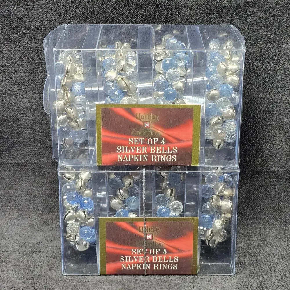 Holiday Collection Set of 4 Silver Bells Napkin Rings 8 Holders in Total